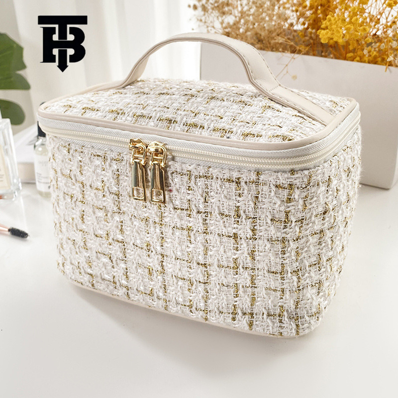 TB BHULAMTE Designer Bag New Korean Version Plaid Handheld Makeup Bag Large Capacity Portable Toiletry Organizer Luxury Bag Makeup Case Travel Wholesa