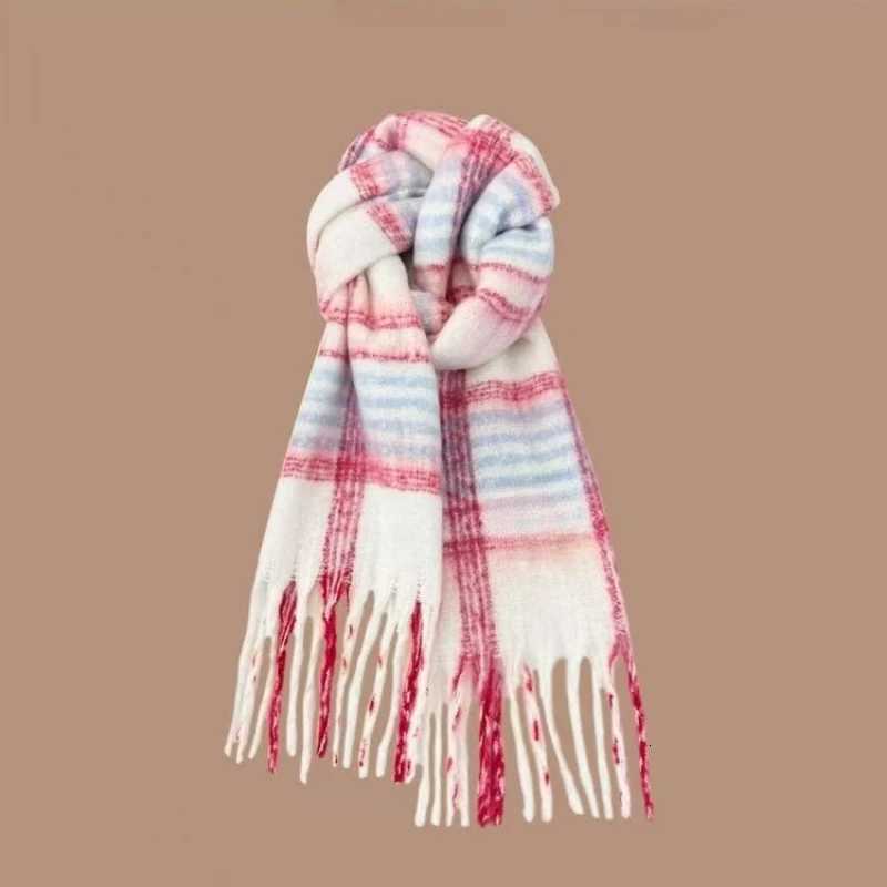 New Brand Ins Stripted Imitation Cashmere Warm Womens Scarf Autumn Winter Mohair Retro Tassel Thickened Thermal Muffler FemaleXJ250905