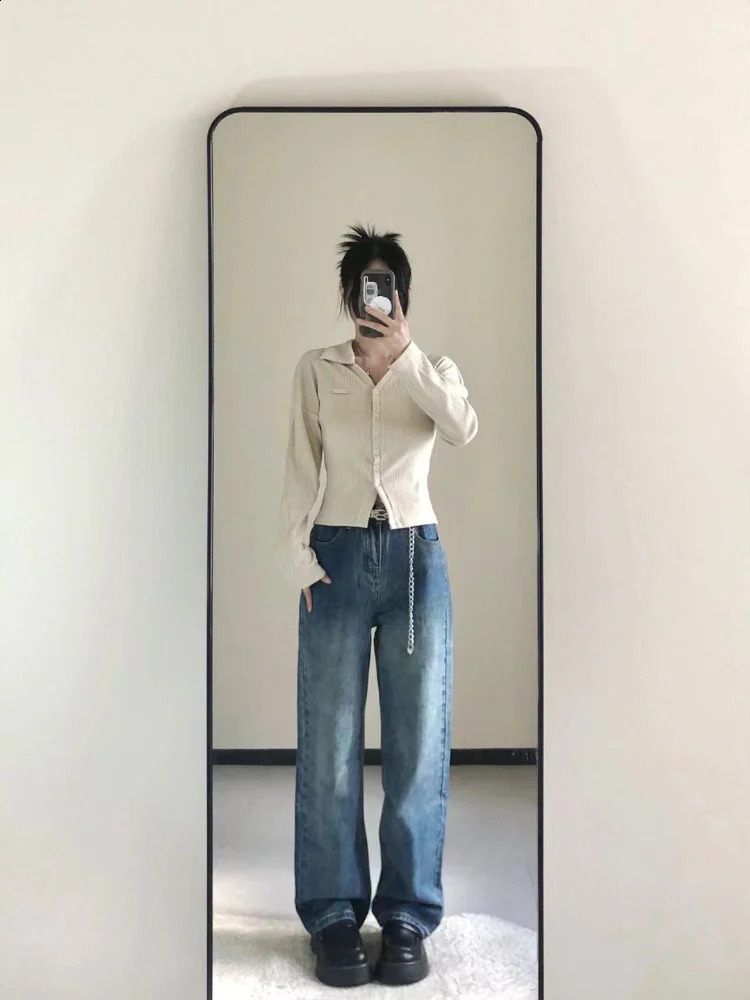 Female Tee Long Sleeve 100 Cotton Tshirts Autumn Winter Apricot Button Womens Polo Clothing Sales Y2k Fashion Original 250905