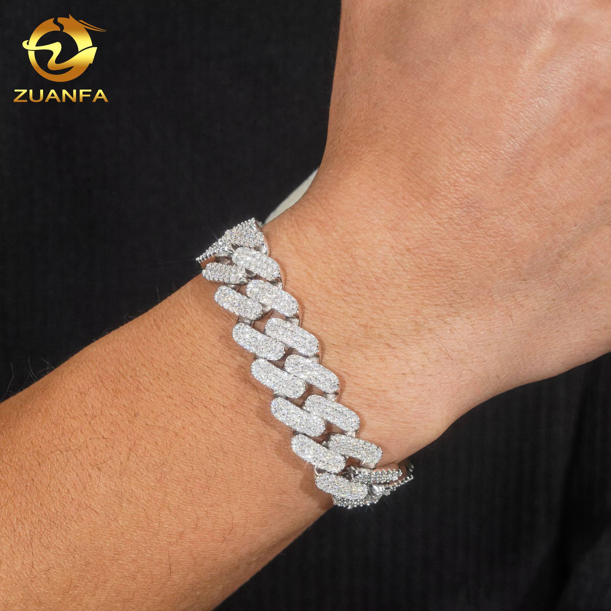 Wholesale 925 Sterling Silver VVS Moissanite Diamond Iced Out 16mm 3 Rows Diamond Cuban Link Chain Necklace Cuban Bracelet