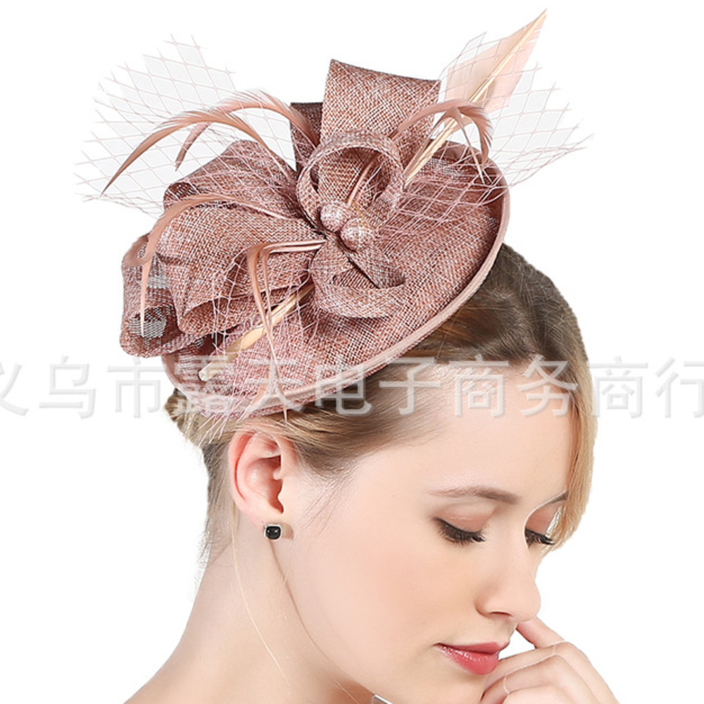FS Wedding Church Red Hats Fascinators For Woman With Feather Veil Cocktail Party Headdress Lady Elegant Cap 240808CJ