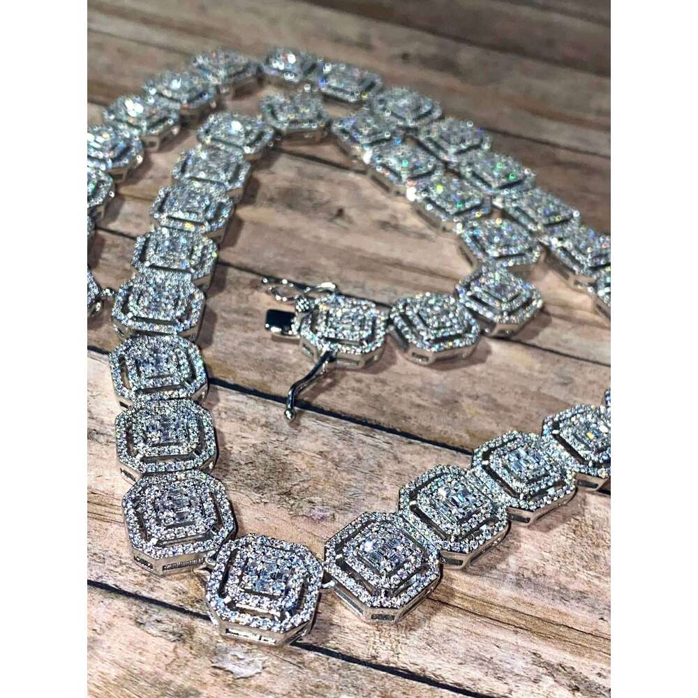 Clarity 14k White Gold Premium Quality VVS Moissanite Dia Iced Out Custom Chain for Unisex
