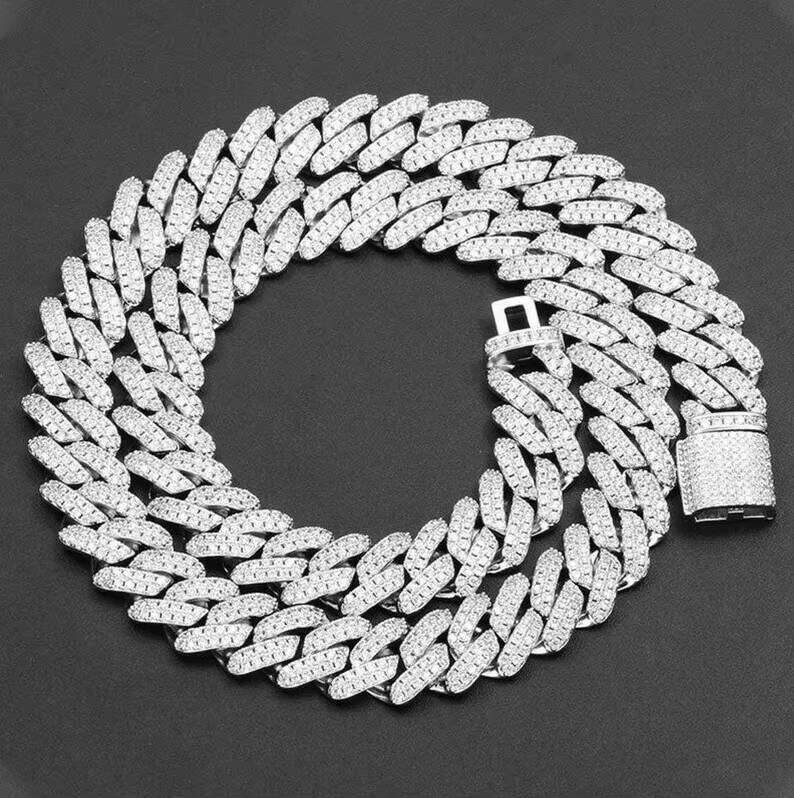 12mm Link Jewelry VVS Iced Out Hiphop Sier Moissanite Cuban Chain