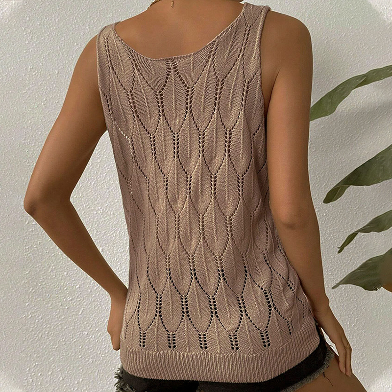 Designer Clothing Women's Knitted Sweater with Leaf Pattern Sleeveless Vest