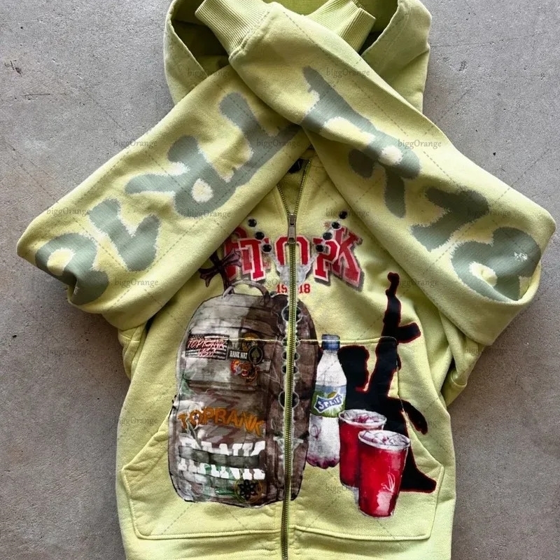 Loose and Oversized Hoodie American Retro Animation Printed Zipper Sweatshirt Fashionable Versatile Personalized Clothing 250904