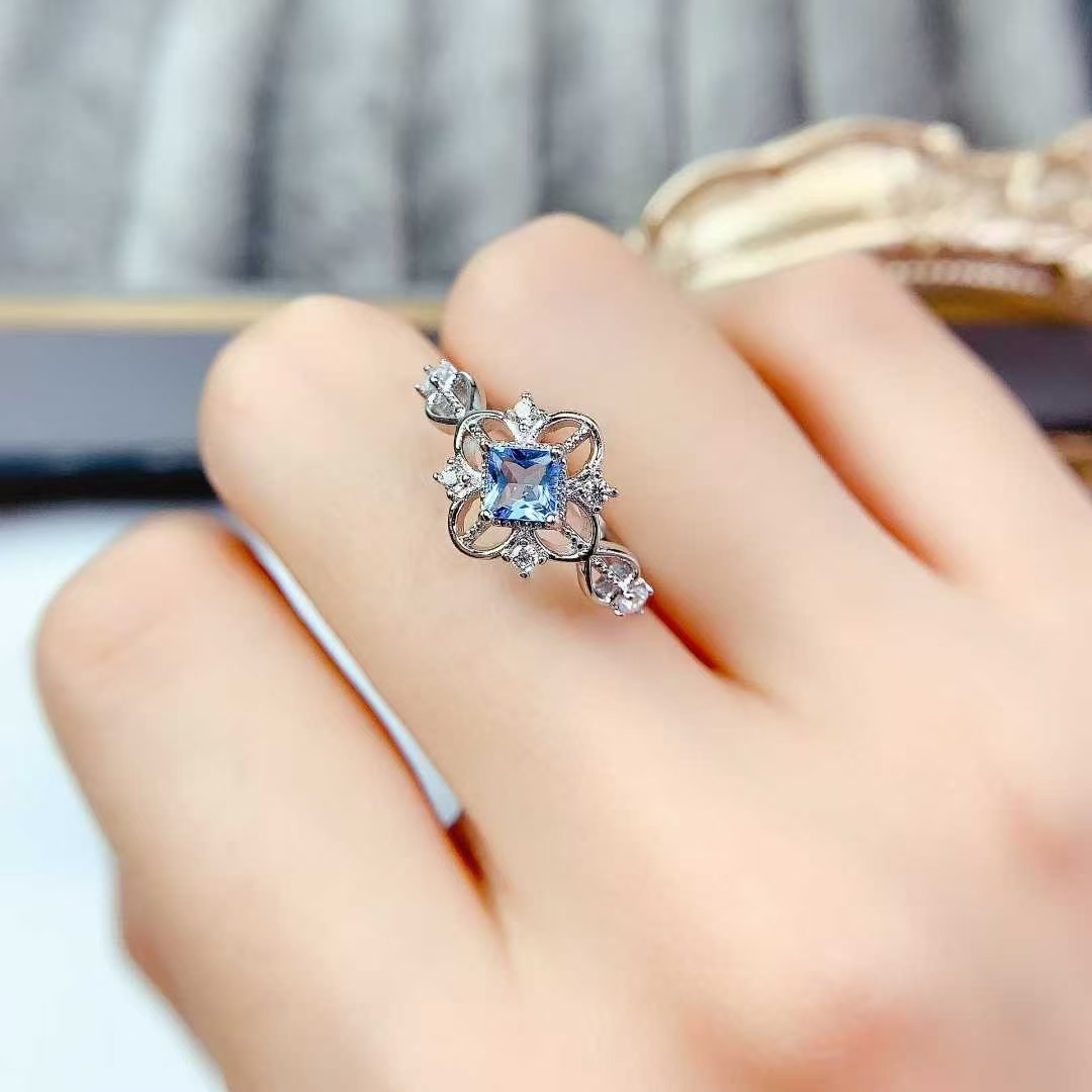 Real 925 silver topaz ring natural topaz with certificate 18K gold plated sterling silver gemstone ring