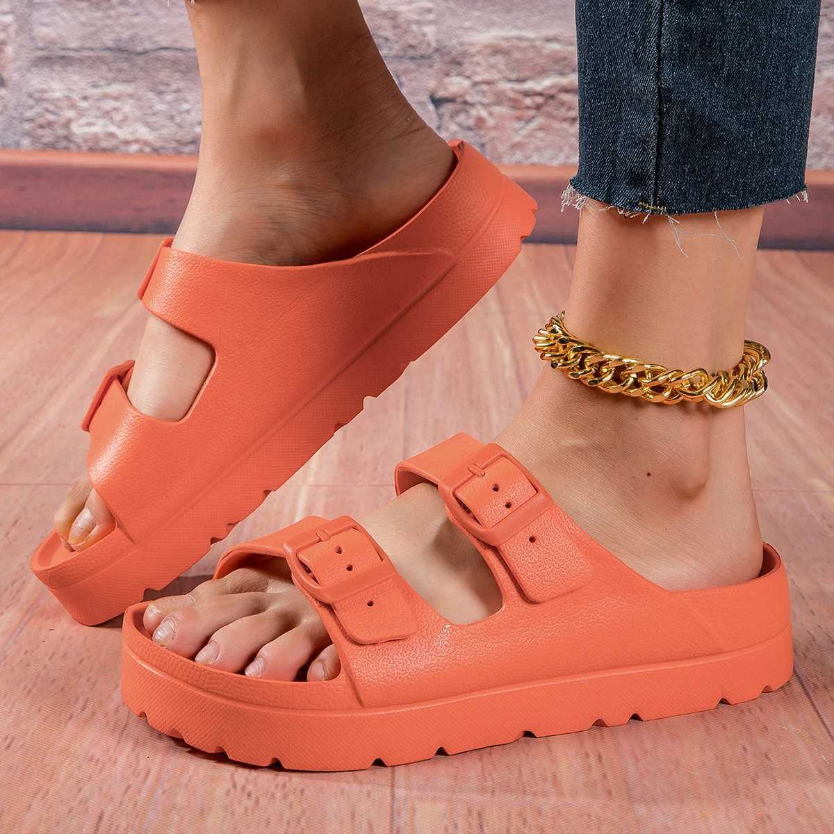 Summer Womens Platform Slippers Slip on Beach Sandals With Adjustable Buckle Comfort Lightweight EVA Slides Thick Soles 4cm W250905