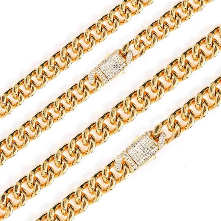 GZYS JEWELRY Wholesale 10MM 12MM High Quality Mens Stainless Steel Gold Necklace Cuban Link Chain
