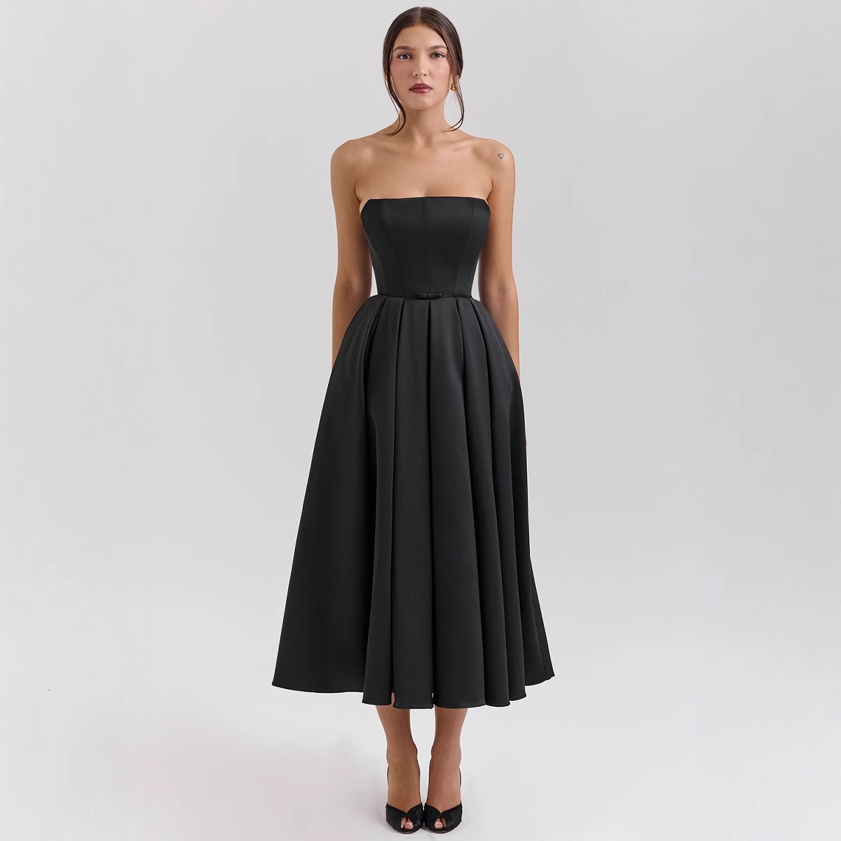 Sexy Womens Summer Outfit HighEnd Fishbone Strapless Dress Pure Desire Style Slim Fit Backless MidLength Dress