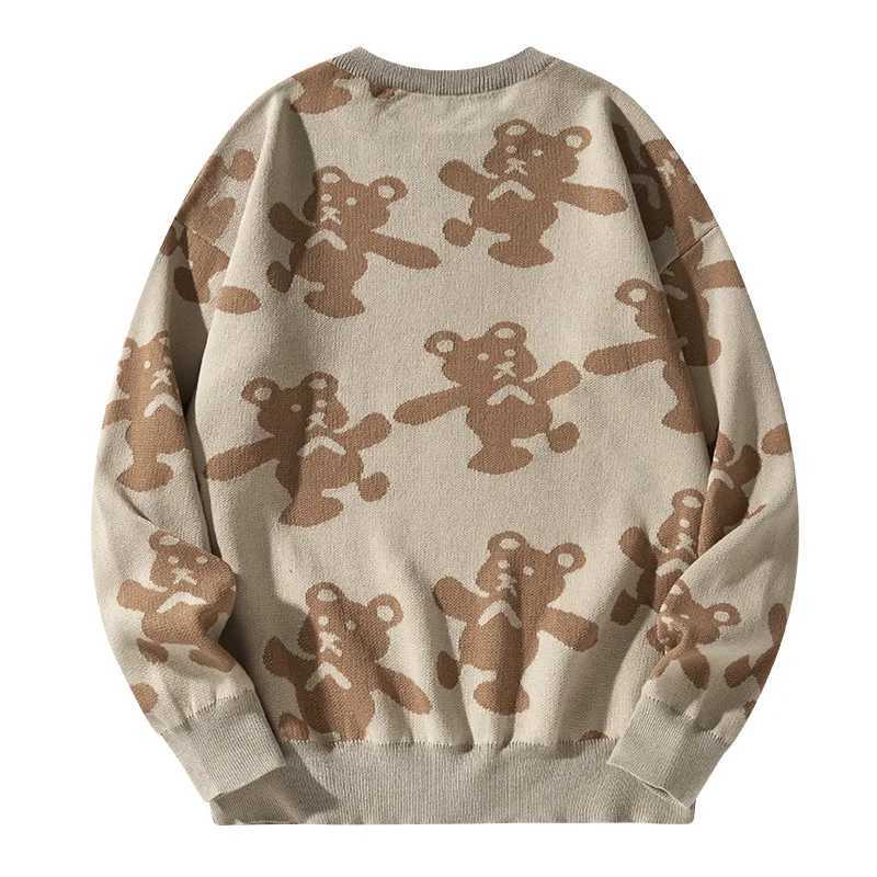 New Spring and Autumn Japanese Round Neck Couple Sweater Simple Bear Jacquard Trendy Versatile Mens Sweater Z250905