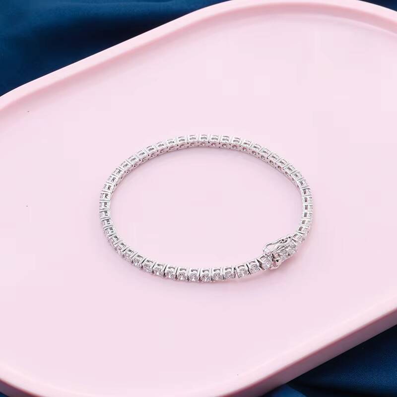 4mm Pass Test Ice Out Moissanite Silver 925 Jewelry Sterling Silver Bracelet D Color Moissanite Tennis Chain Iced Out Bracelet