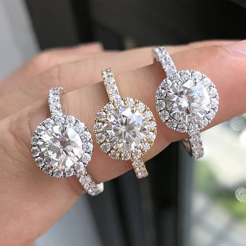 Provence Wholesale Silver Moissanite Ring Gold Plated 1ct 2ct 3ct Diamond halo Ring Factory Price