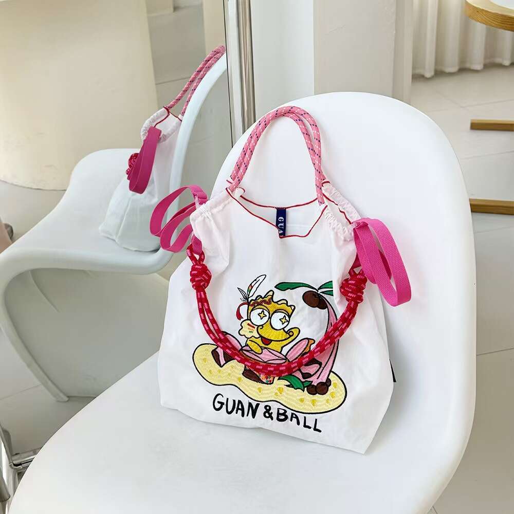 2025 New Ballchain Nylon Shopping Women's Handbag Embroidered Single Shoulder Crossbody Bag