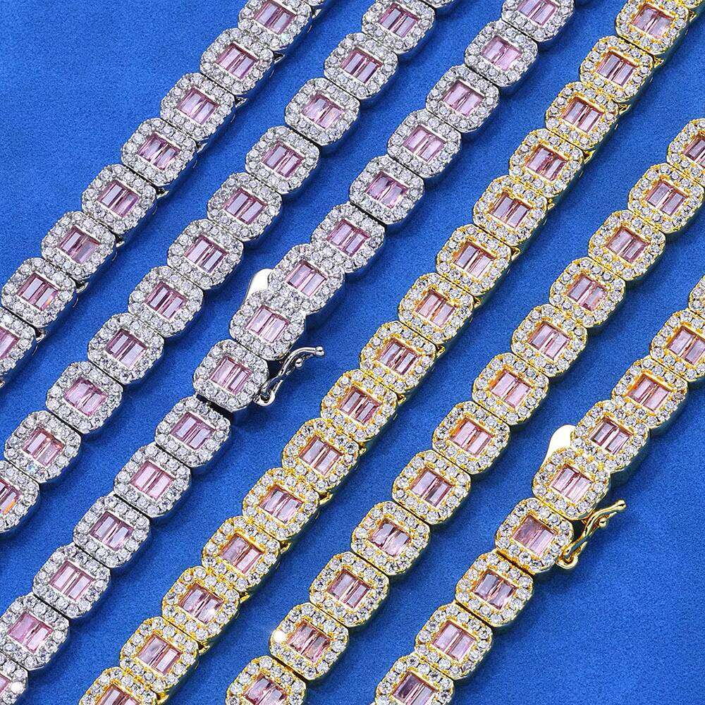European Fashion Hip Hop Bling Rhinestone Baguette Iced Out Square Tennis Chain Choker Necklace