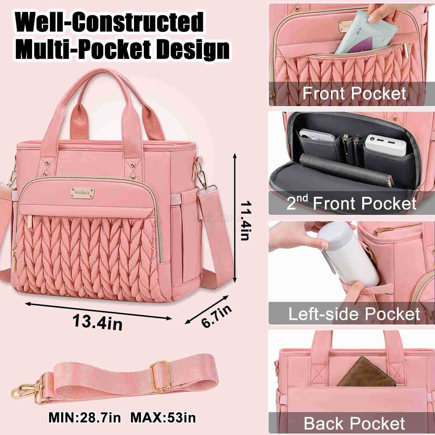 Insulated Lunch Bag Pink for WomenLeak Proof Lunch Box for WorkExtra Large Lunch Tote Bag With Removable Shoulder Strap with Side PocketsReusable Lunc