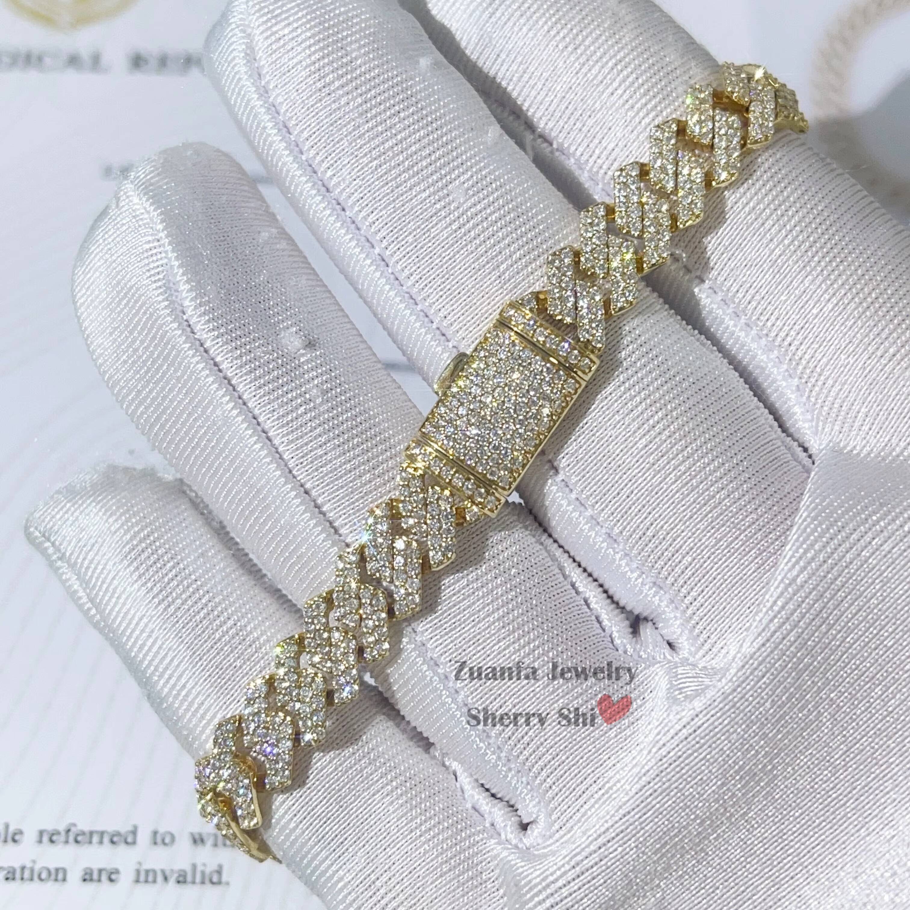 2687G Hip Hop Iced Out Men Women Not Moissanite 8MM 18K Solid Gold 8MM Lab Grown Diamond Cuban Bracelet