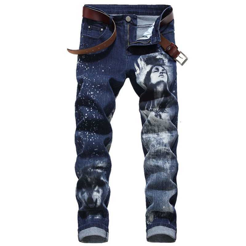 Blue Men 3D Printing Jeans Denim Black Wolf Pattern Printed Punk Straight Cotton Casual Print Denim Pants Asian Size 2842 W250905