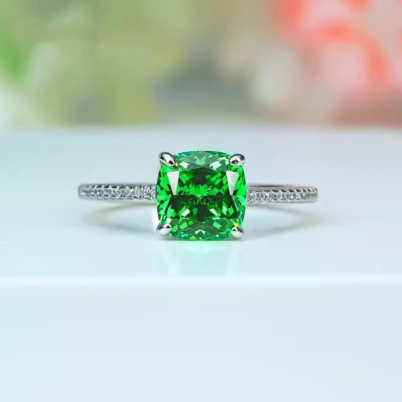 Choucong Luxury Wedding Jewelry Sets 925 Sterling Silver Fill Cushion Shape Emerald Pave 5A Cubic Zircon CZ Diamond Party Eternity Women Open Ring Cla