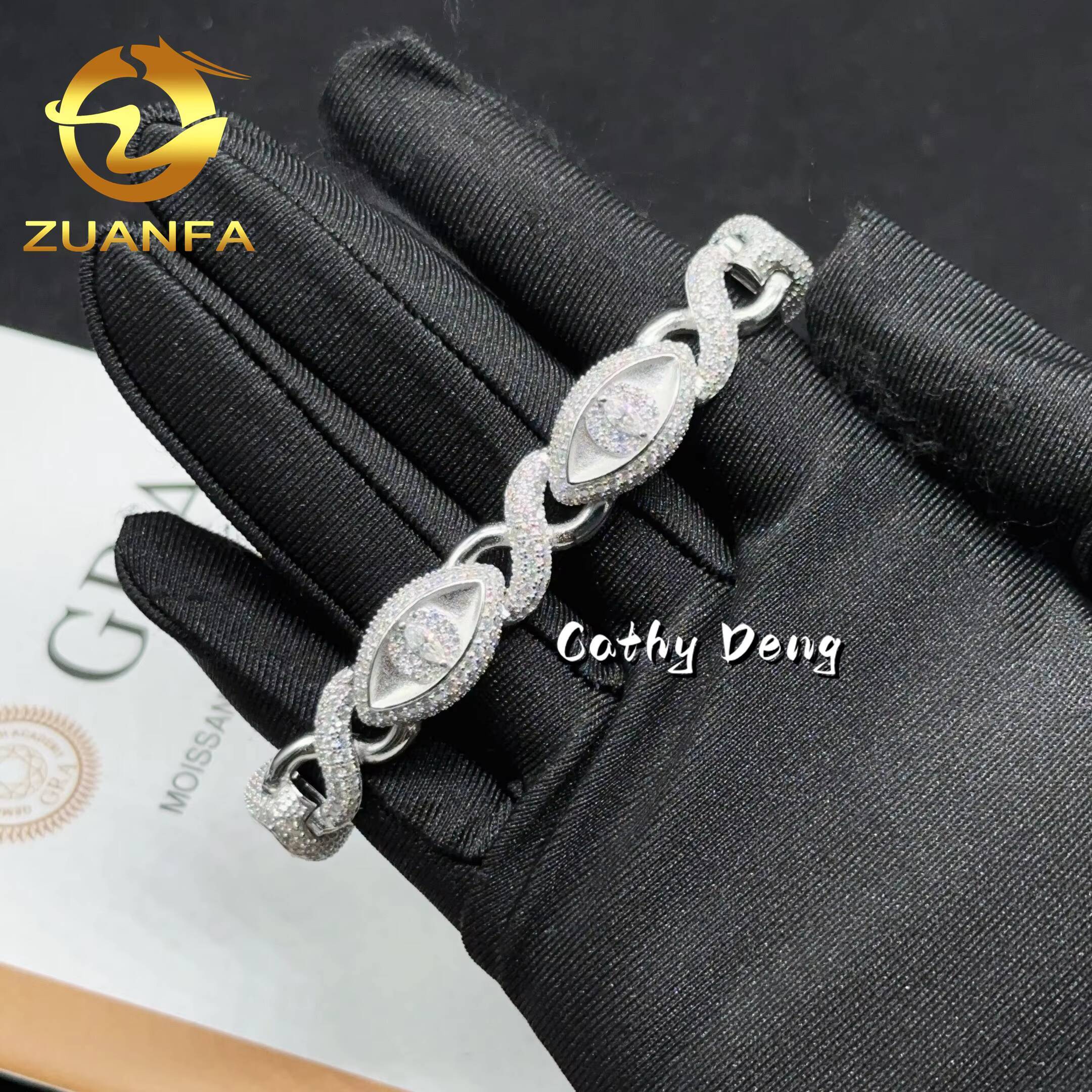 13MM New Arrival Hip Hop Jewelry Iced Out Men Cuban Bracelet Evil Eye 925 Silver Moissanite Bracelet Spring Box Pass Tester