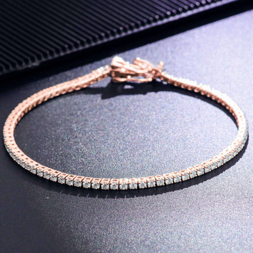 3mm 10K Real Gold Rose Gold Man Luxury Hip Hop Jewelry D Moissanite VVS1 Tennis Chain Bracelets Beads Women Tennis Bracelet