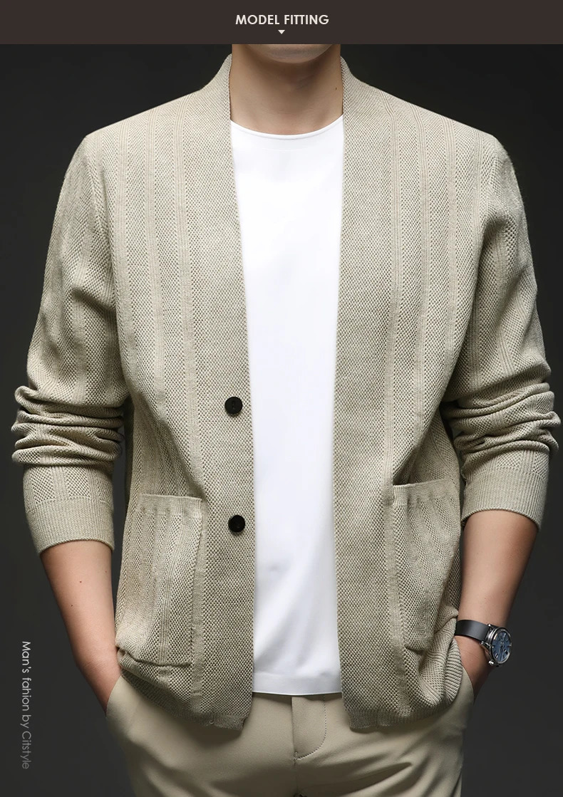 Spring and Autumn Sweater Knitted Mens Solid Color Business Leisure Versatile cardigan Coat 250905