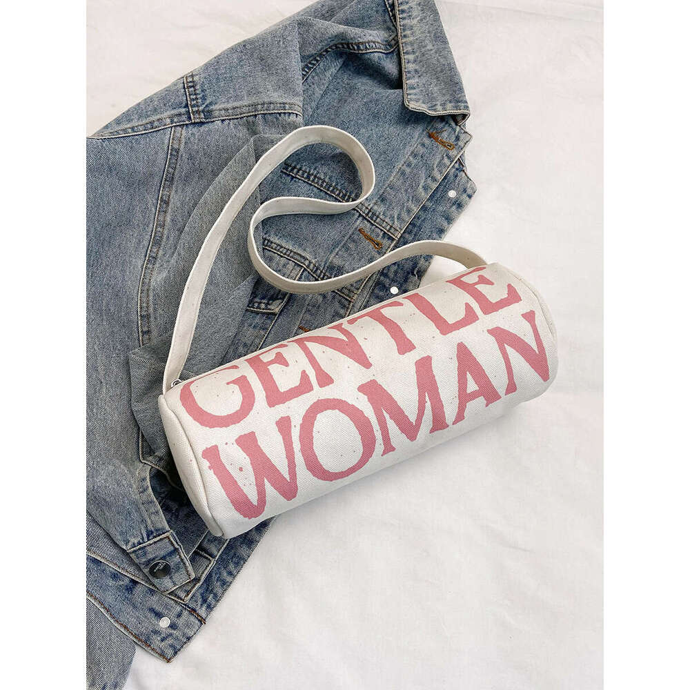 Gentle Designer Bags Woman Textured Letter Cylinder 2025 New Pen Holder Canvas Casual Colorful Shoulder Bag