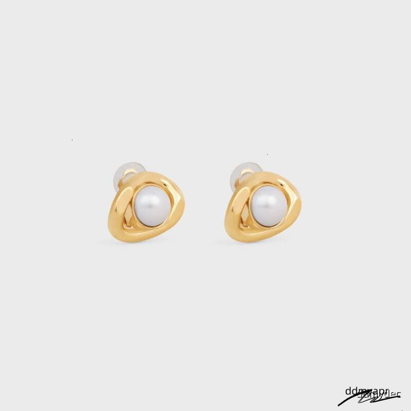 Spring And Autumn New ddmydec High-End Metal Brass Gold-Plated Irregular Hollow Inlaid Pearl Earrings Simple Ear Clips ddmydec