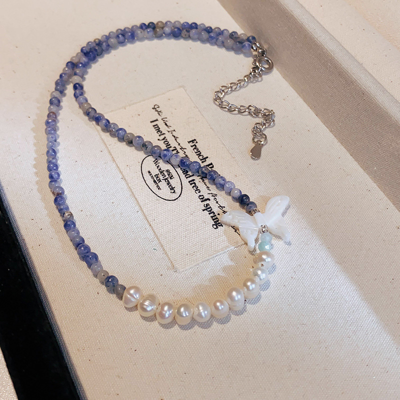 Purple Beaded Necklace With Baroque Pearl & Gold Tone Lock Pendant French Romantic Style Daily & Elegant Wear Gift For Her Delicate Jewelry