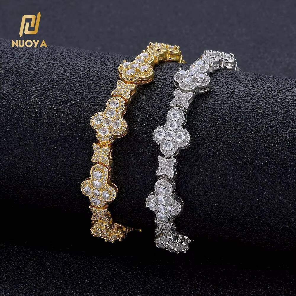 HipHop Iced Out Jewelry New Style Shiny Diamond Cross Link Chain Women Full Pave Zircon Gold Plated Flower Chain Choker Necklace