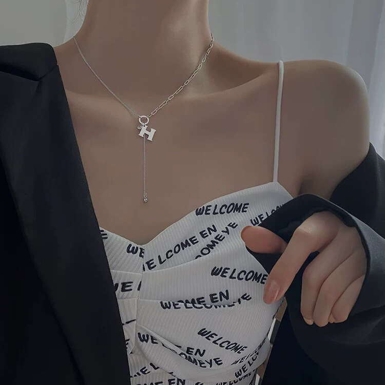 DH collections: S925 Silver H - Letter Necklace for Women - Korean - inspired Ins - style Tassel Pendant