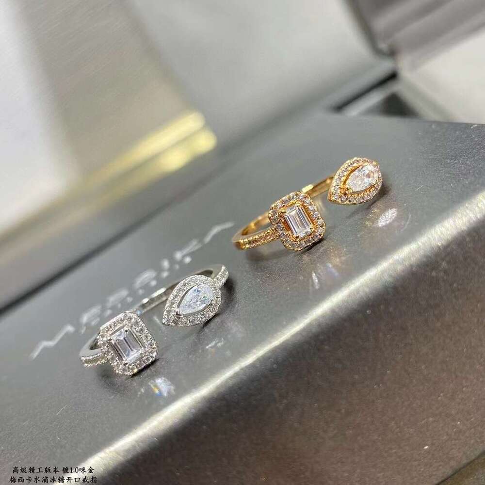 Mesi Card for Women, Water Drop Sugar Cube Full Diamond Inlaid Adjustable Fashionable Versatile Rose Gold Unisex Couple Ring