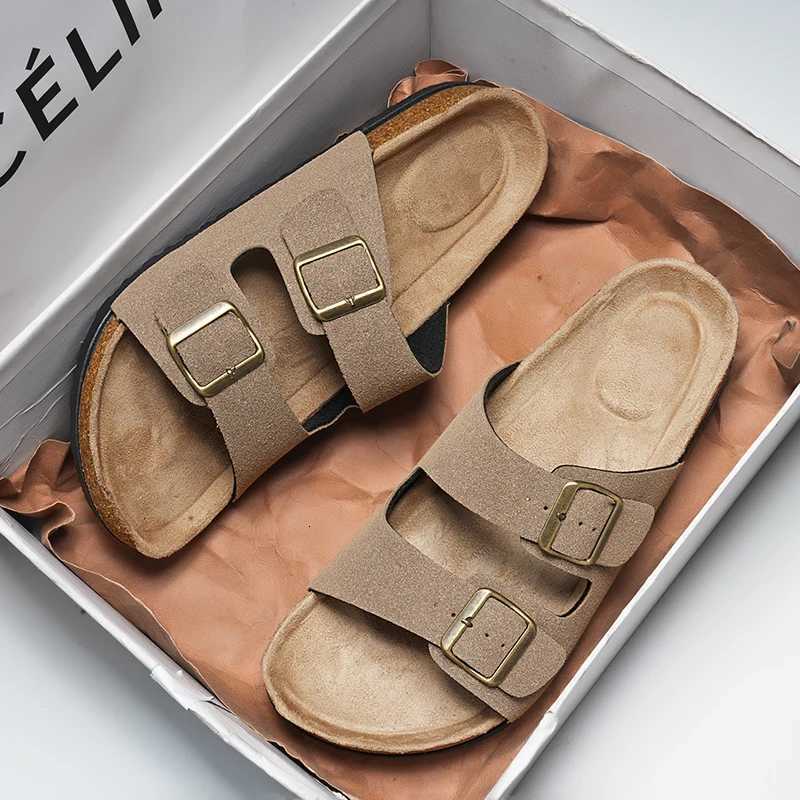 Mens Slippers Arch Support Slipon Suede Shoe Crestar Cork Footbed Arizona Sandals for Women Solid Color Double Button Slippers W250905