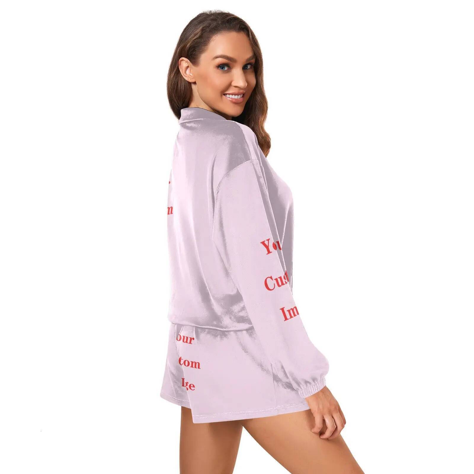 New Fashion Sporty Sweatsuits Ladies Two piece Zippered Cropped Hoodie and Shorts Suit Sportswear for Women Customized image