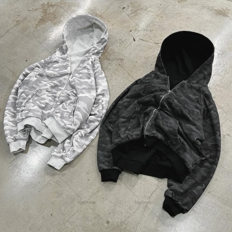 American Retro Harajuku Camouflage Zipper Hoodie Women Hiphop Trendy Streetwear Gothic Punk Casual Oversized Sweatshirt Men 250904