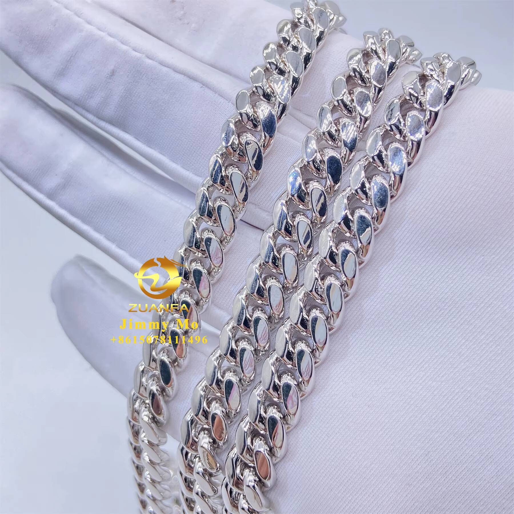 Ready to Ship 8mm 10mm 12mm 14mm 18mm Iced Out Hip Hop Moissanite Diamond 316L Stainless Steel Gold Plated Cuban Link Chain