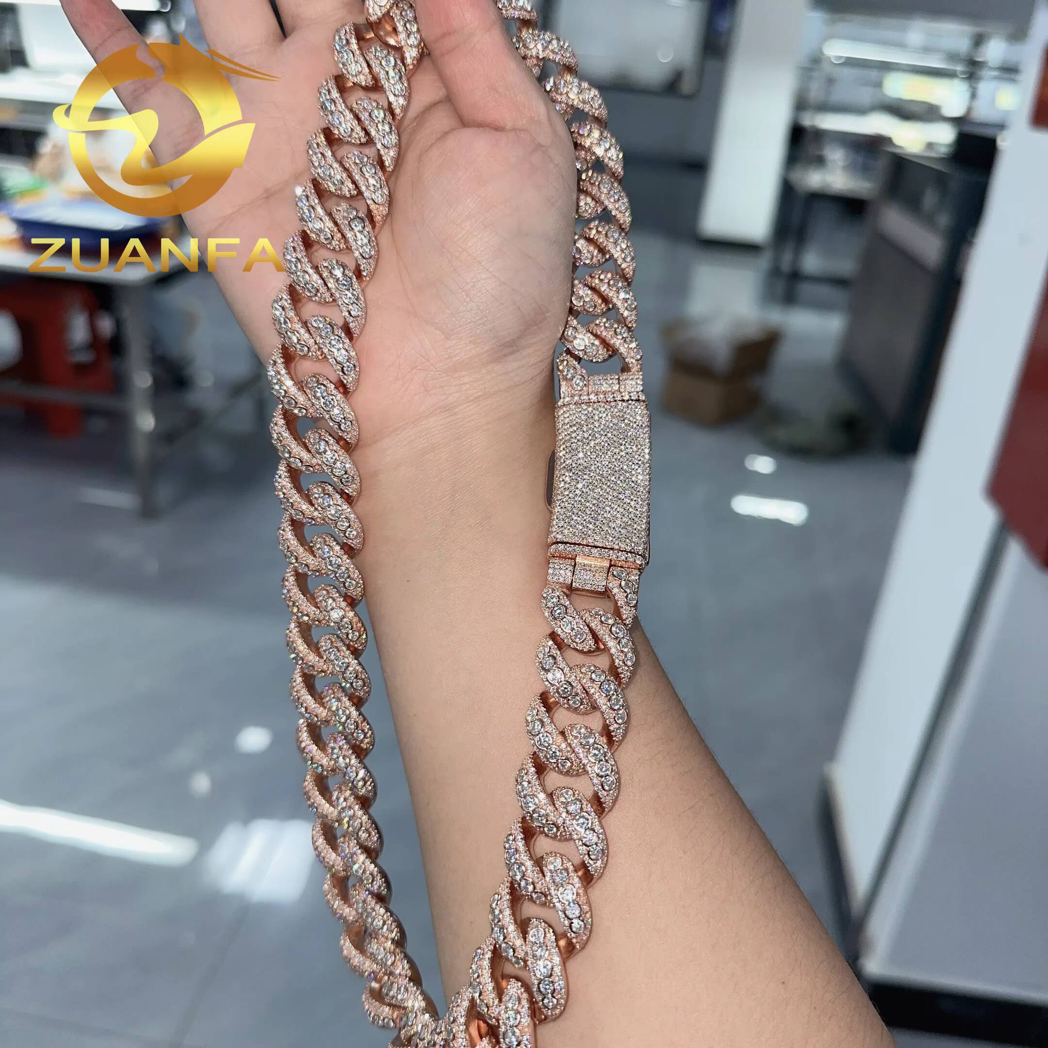 Hip Hop Jewelry 20mm Big Chain Moissanite Cuban Chain 925 Silver Cuban Link Chain Iced Out Bezel Design Chain