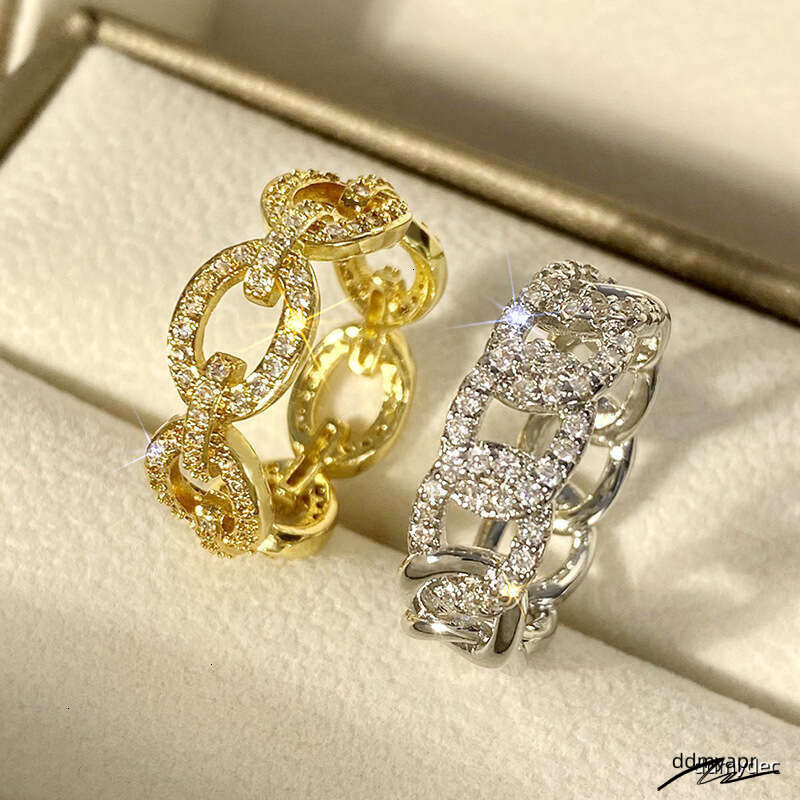 Geometric Micro-Pave - Gold/Rhodium Plated Circular Statement Ring With ddmydec Zircon Stones (Us Size 6-10) ddmydec