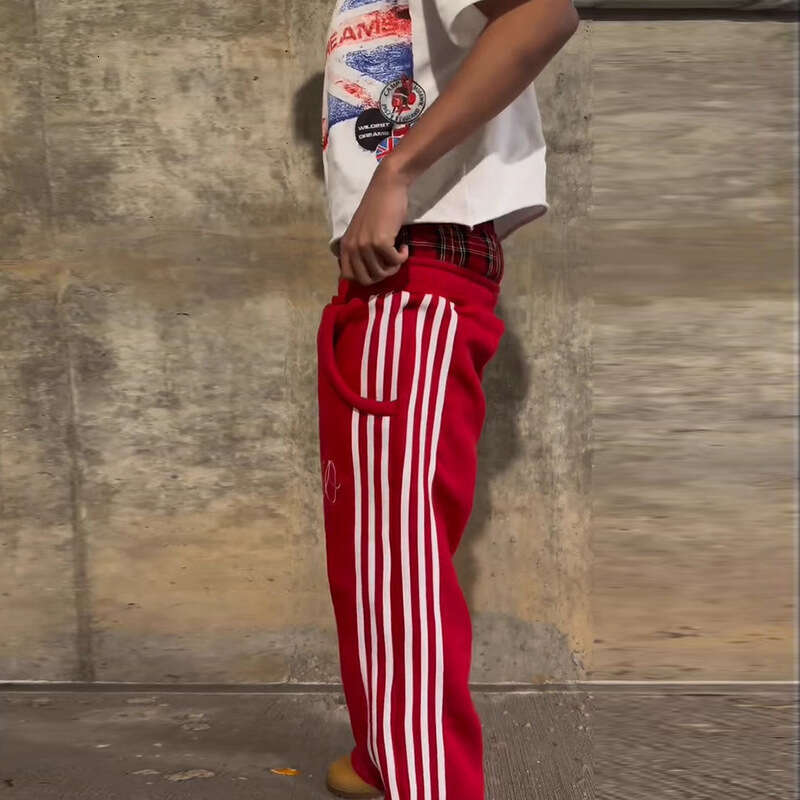 2025 Summer New Striped Color-Block Stretch Sports Embroidered Double-Headed Straight Casual Pants