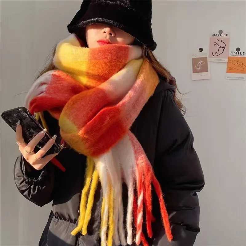 Female Rainbow Hairy Tel Echarpe Winter Thick Warm Scarf Women Cashmere Shl and Wrs Neckerchief Bufanda XWJ103XJ250905