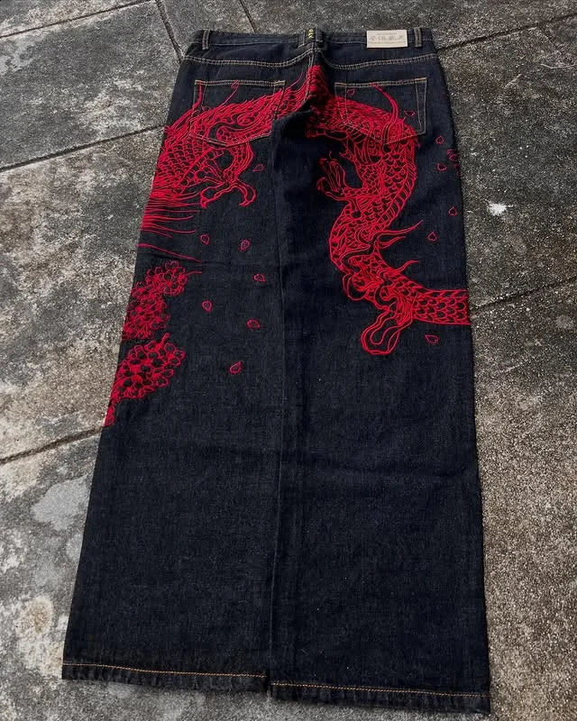 Dragon Printing Y2K Mens Baggy Fit Jeans High Street Urban Casual Trendy Fashion Hip Hop Streetwear Daily Wear Style 250823