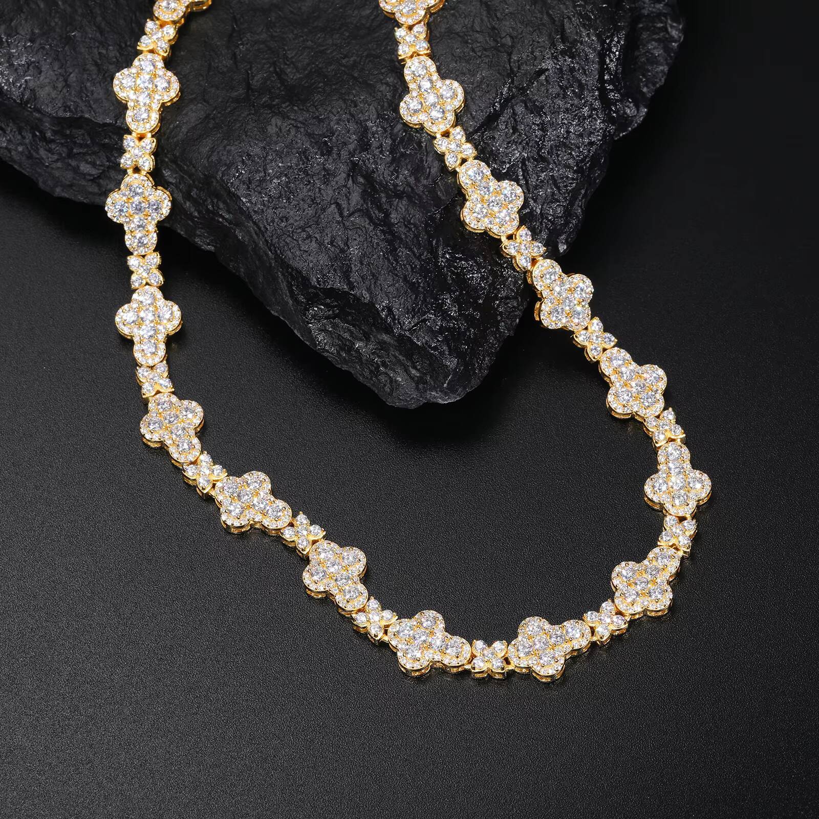 New Cross Collection Pass Diamond Tester 10mm Moissanite Cross Link Chain 925 Sterling Silver Jewelry Four Leaf Clover Necklace