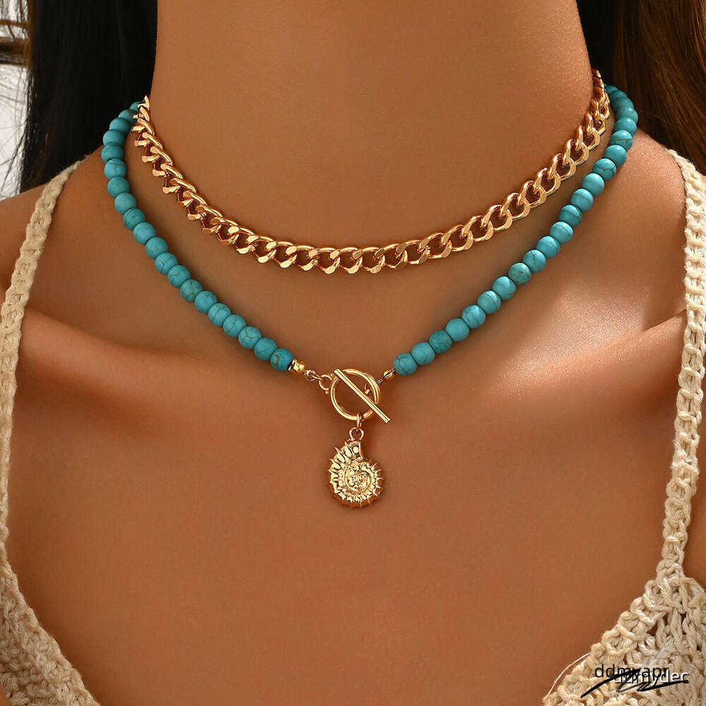 Fashion Jewelry - Beaded Green Turquoise Seashell Pendant Necklace, Ocean-Style Collar ddmydec Necklace For Women ddmydec