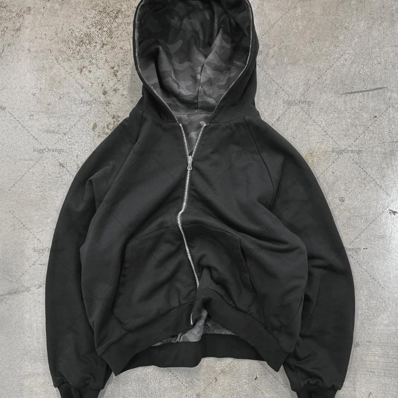 American Retro Harajuku Camouflage Zipper Hoodie Women Hiphop Trendy Streetwear Gothic Punk Casual Oversized Sweatshirt Men 250904