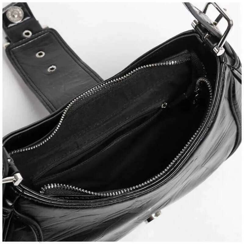 Women Y2k Fashion Shoulder Black PU Leather Underarm Ladies High Quality Handbags Hot Girls Armpit Bags Wallet