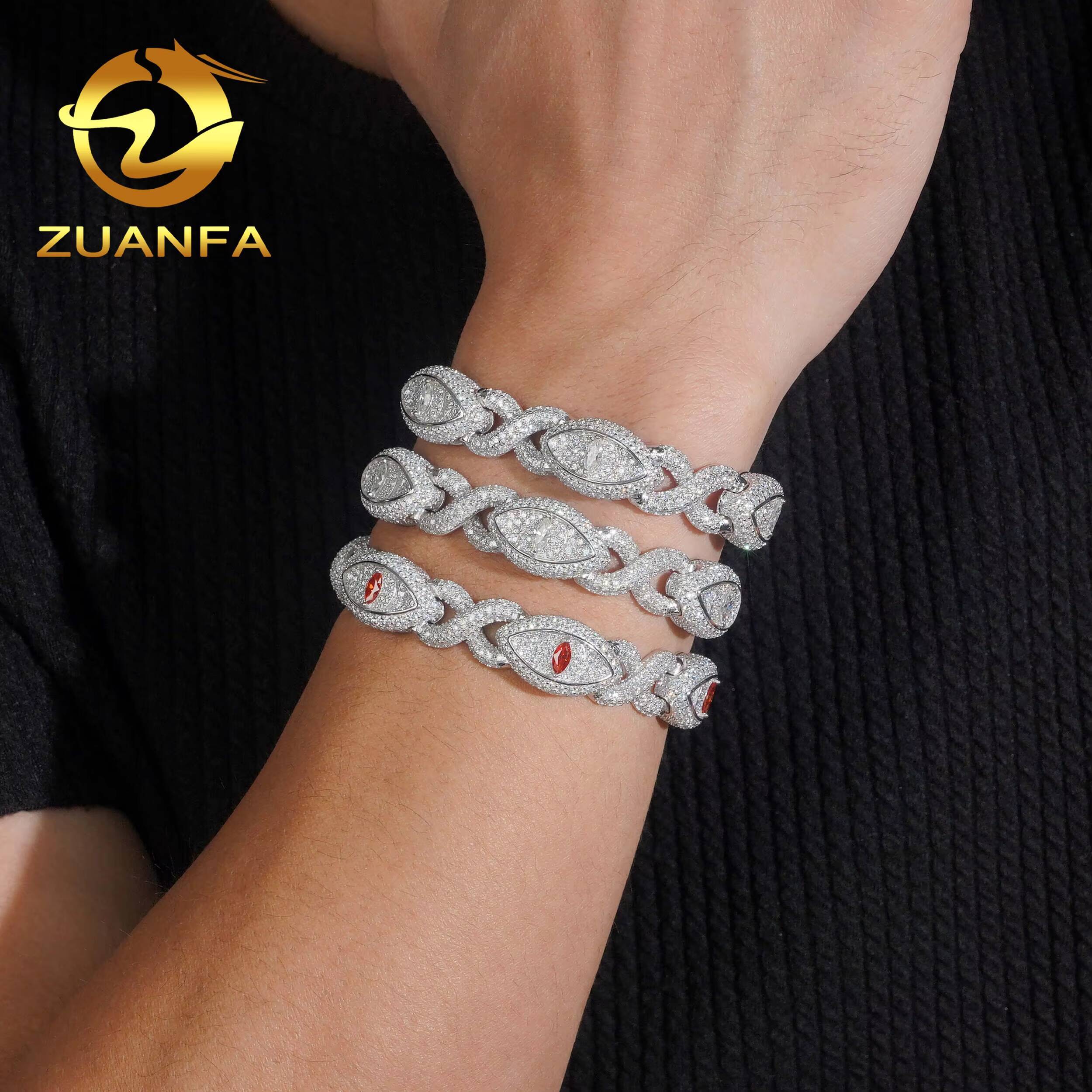 Hip Hop Fine Jewelry Iced Out Moissanite Diamond Mens 13mm Silver Cuban Link Infinity Bracelet
