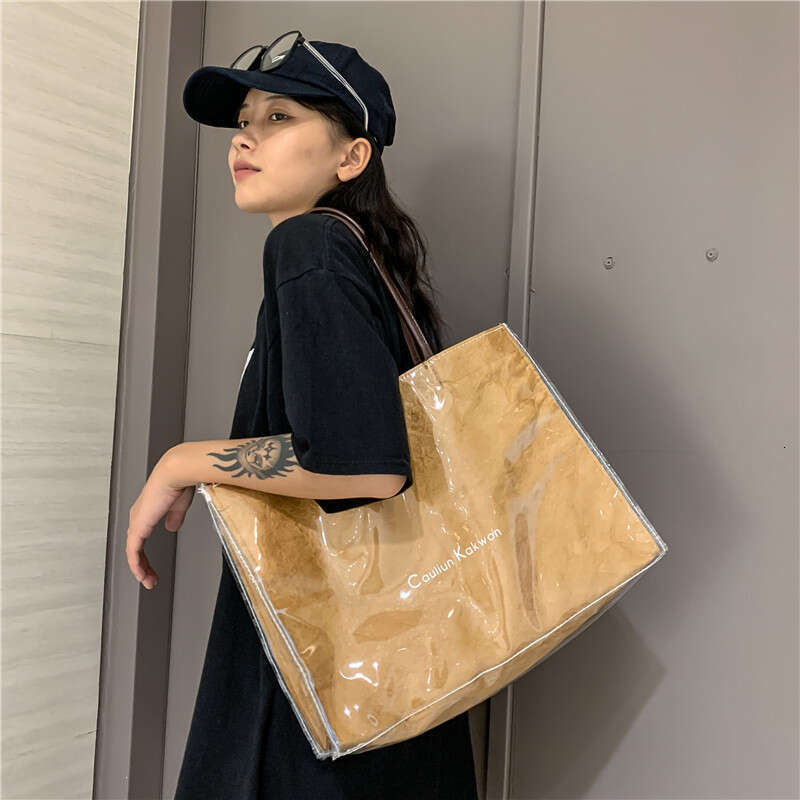 DuPont Kraft Paper Handbag Women PVC Capacity Shopping Transparent Jelly Single Shoulder Tote Large Bag