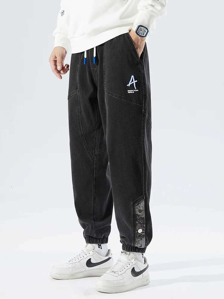 2025 Autumn New Mens Jeans Slight Stretch Denim Jogger Pants Black Blue Hip Hop Baggy Jeans Trousers W250905