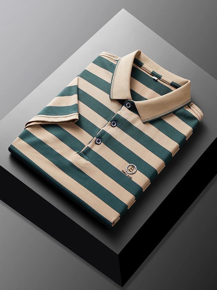 Men Summer Letter Printed Short Sleeved Striped Lapel Polo Shirt Soft Tops Mens Wear Clothing Ropa Hombre 250905