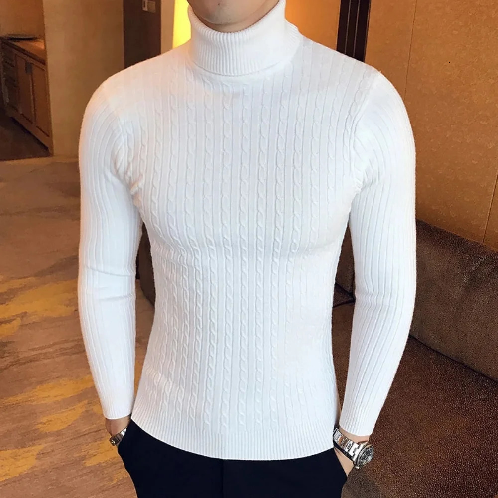 Autumn Winter Turtleneck Pullovers Warm Solid Color Mens Sweater Slim Pullover Men Knitted Sweaters Bottoming Shirt 250905