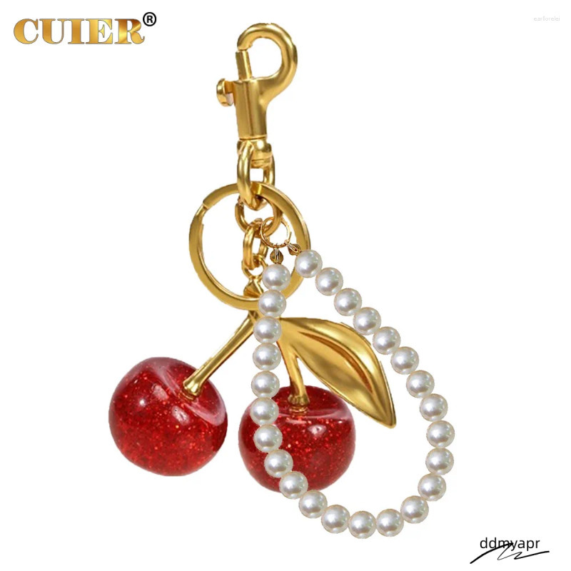 Keychains 1Pc Cute Pearl Bracelet Cherry Fruit Keychain Bag Ddmydec Charm Black Red Jelly Cherrys Key Chain Ddmydec